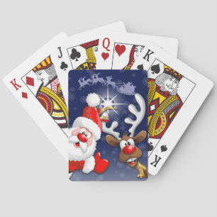 Santa and Reindeer Merry Christmass Happy Cartoon Playing Cards