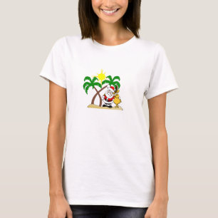 Santa and Reindeer on the Beach T-Shirt