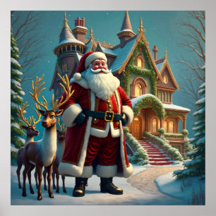 Santa and Reindeer Poster