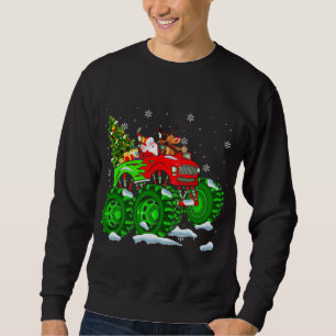 Santa And Reindeer Riding Monster Red Truck Funny Sweatshirt
