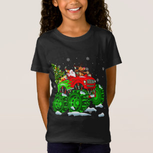 Santa And Reindeer Riding Monster Red Truck Funny T-Shirt