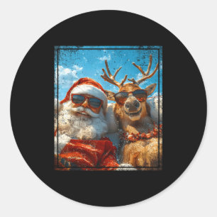 Santa And Reindeer Selfie Funny Christmas Vacation Classic Round Sticker