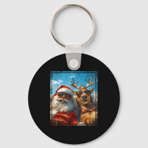 Santa And Reindeer Selfie Funny Christmas Vacation Key Ring