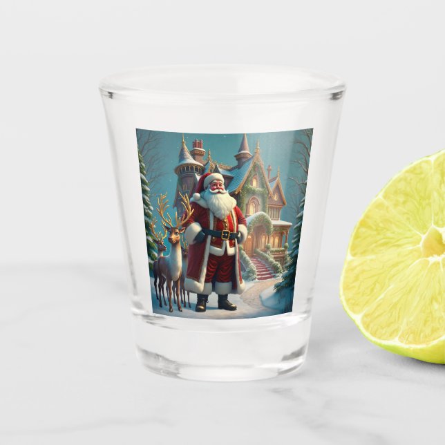 Santa and Reindeer Shot Glass (Front)
