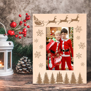 Santa and Reindeer Snowflakes And Trees Etched Frames