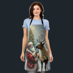 Santa And Reindeer, Snowy Forest, Christmas Tree 8 Apron<br><div class="desc">This seasonal Christmas holiday apron features an AI generated image of a close up of Santa and one of his reindeer sharing a tender moment in a snowy winter forest woodland with a beautifully decorated Christmas tree in the background, decked out in twinkling, glowing white lights. Santa is touching the...</div>