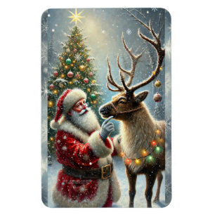 Santa And Reindeer, Snowy Forest, Christmas Tree 8 Magnet
