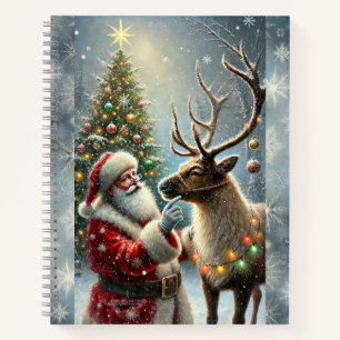 Santa And Reindeer, Snowy Forest, Christmas Tree 8 Notebook