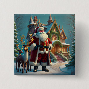 Santa and Reindeer Square Button
