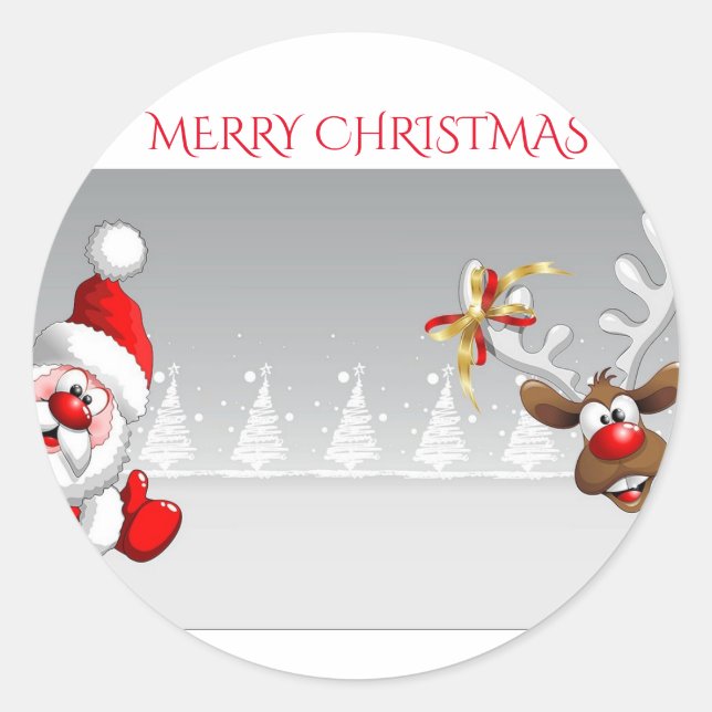Santa and reindeer  stickers. classic round sticker (Front)