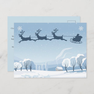 Santa and Reindeer Winter Christmas  Postcard
