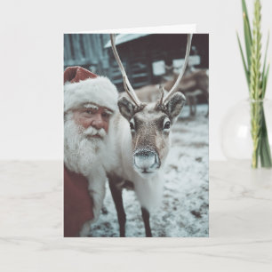 Santa and Reindeer Winter Magic Holiday Card