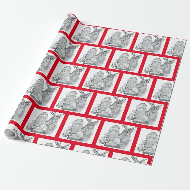 Santa and Reindeer Wrapping Paper (Unrolled)