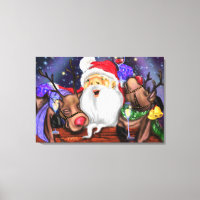 Santa and Reindeers Funny Christmas Canvas Print