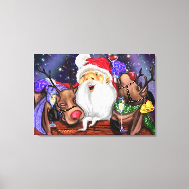 Santa and Reindeers Funny Christmas Canvas Print (Front)