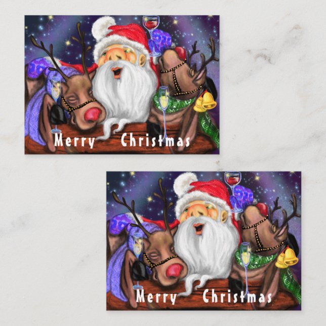 Santa and Reindeers Funny Christmas Card (Front/Back)