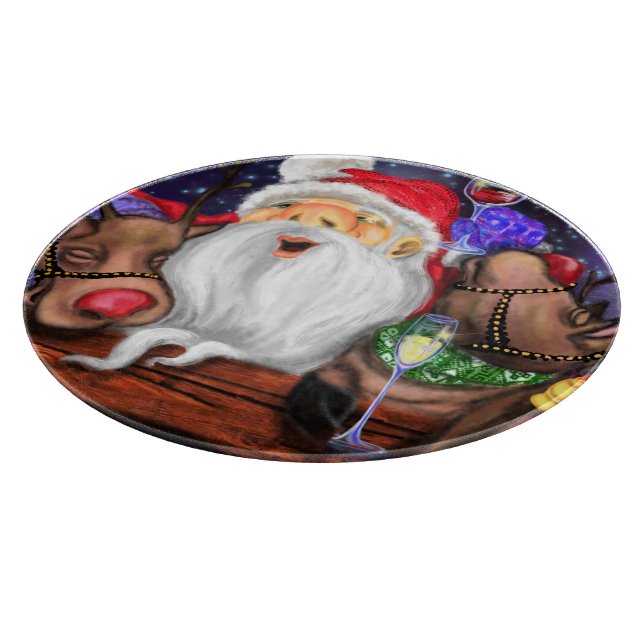 Santa and Reindeers Funny Christmas Cutting Board (Corner)