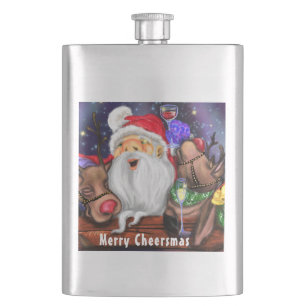 Santa and Reindeers Funny Christmas Gift Flask