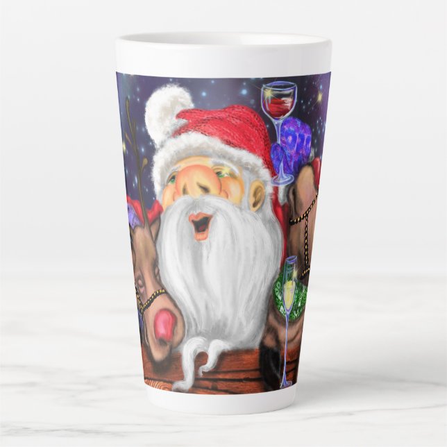 Santa and Reindeers Funny Christmas Latte Mug (Front)