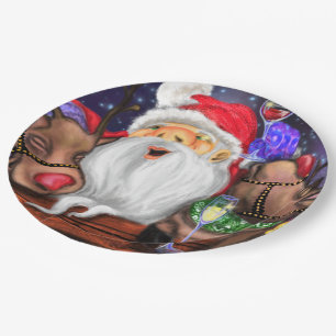 Santa and Reindeers Funny Christmas Paper Plates