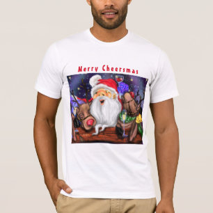 Santa and Reindeers Funny Christmas Party - Cheers T-Shirt