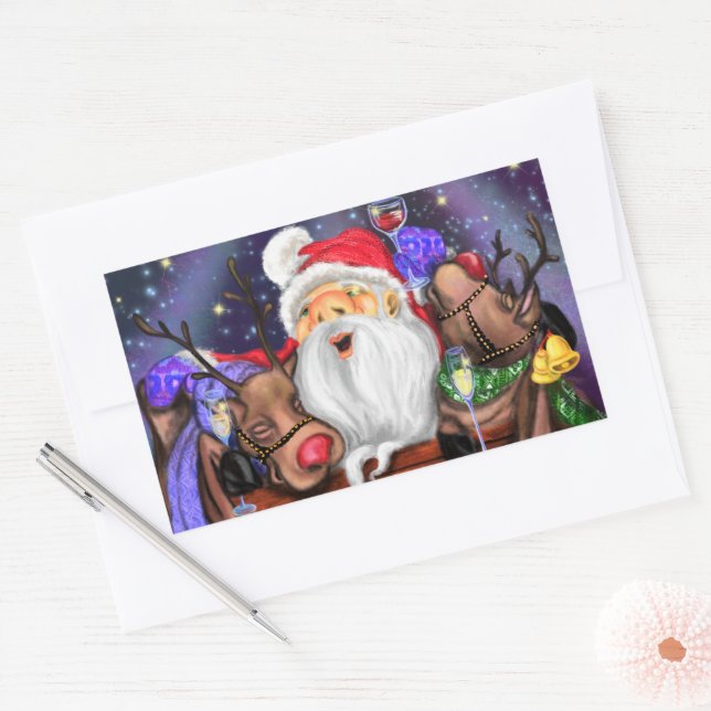 Santa and Reindeers Funny Christmas Stickers (Envelope)