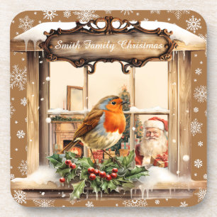 Santa And Robin Christmas  Coaster