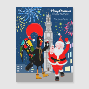 Santa and Rooster toast to the New Year Card