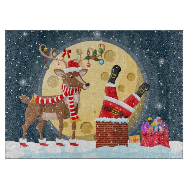 Santa and Rudolph on the Rooftop Cutting Board (Front)