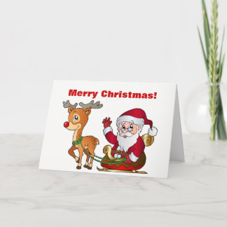 Santa and Rudolph Saying Merry Christmas Holiday Card