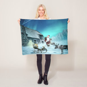 Santa and Rudolph with Sled Fleece Blanket