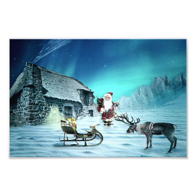 Santa and Rudolph with Sled Photo Print (Front)