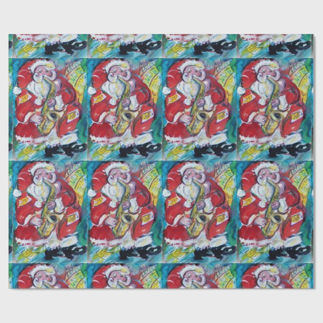 SANTA AND SAX, CHRISTMAS PARTY WRAPPING PAPER (Flat)