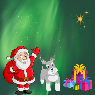 SANTA AND SCHNAUZER IN ANTLERS CHRISTMAS CARD
