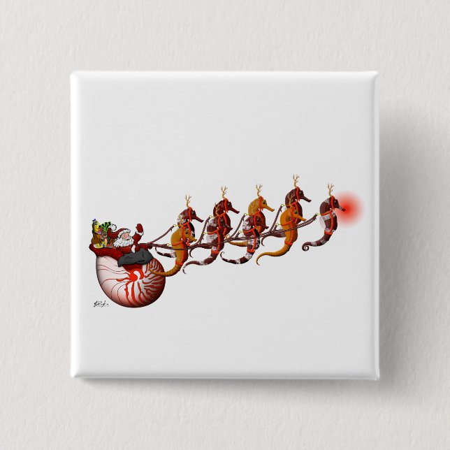 Santa and Seahorse Sleigh Button (Front)