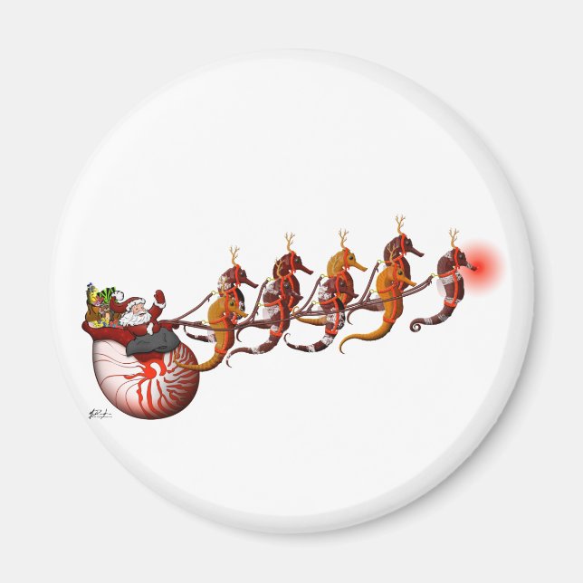 Santa and Seahorse Sleigh Magnet (Front)