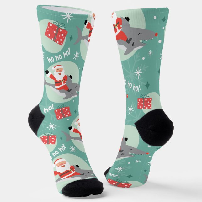 Santa and Shark Christmas Socks (Angled)