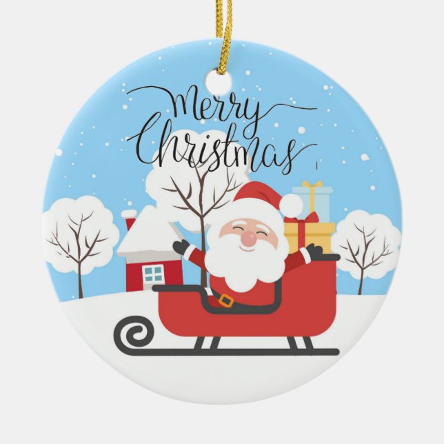 Santa and Sleigh Ceramic Tree Decoration (Front)