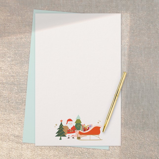 Santa and Sleigh Christmas Stationery (cute santa with sleigh and gift stationary)