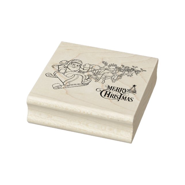 Santa and Sleigh Merry Christmass Rubber Stamp (Stamp)