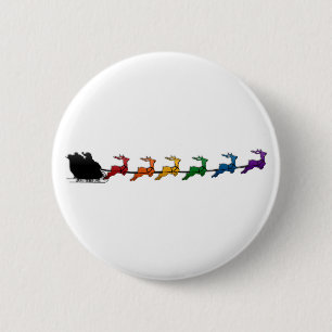 Santa and Sleigh with LGBTQ Pride Rainbow Reindeer 6 Cm Round Badge