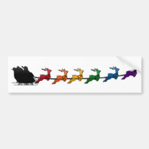 Santa and Sleigh with LGBTQ Pride Rainbow Reindeer Bumper Sticker