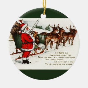 Santa and Sleigh with Reindeer Circle Ornament