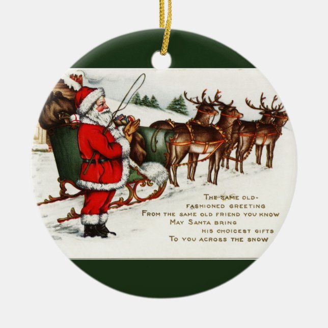 Santa and Sleigh with Reindeer Circle Ornament (Front)