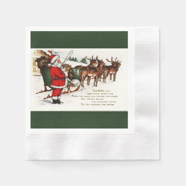 Santa and Sleigh with Reindeer Paper Napkin (Front)