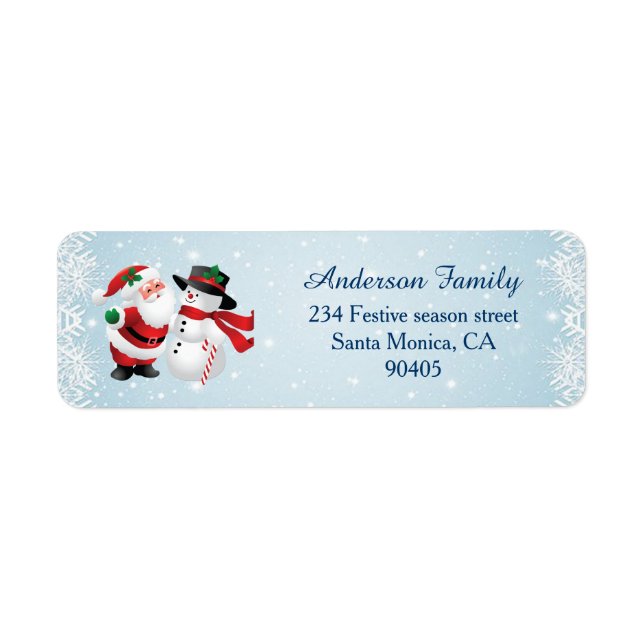 Santa and snowman Christmas Return Address Label (Front)