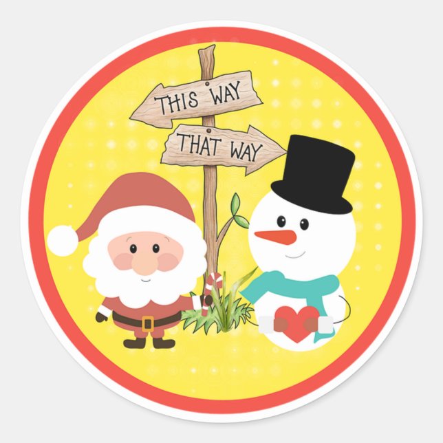 Santa and Snowman Classic Round Sticker (Front)