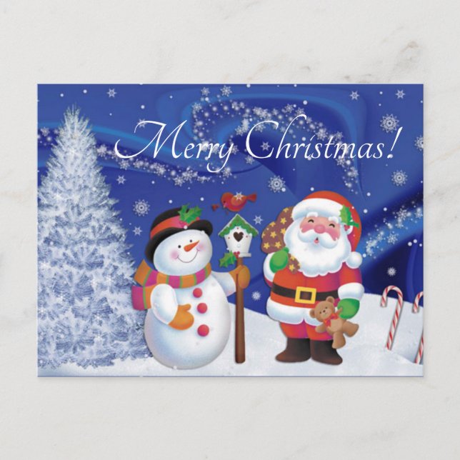 Santa and snowman holiday postcard (Front)