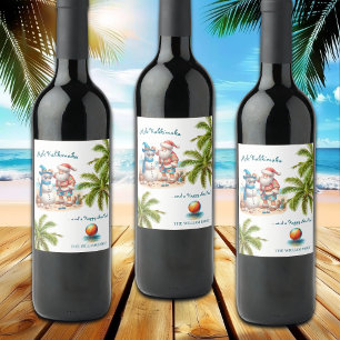 Santa and Snowman Mele Kalikimaka Christmas Wine Label