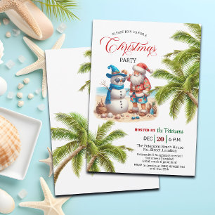 Santa and Snowman on the Beach Christmas Party Invitation